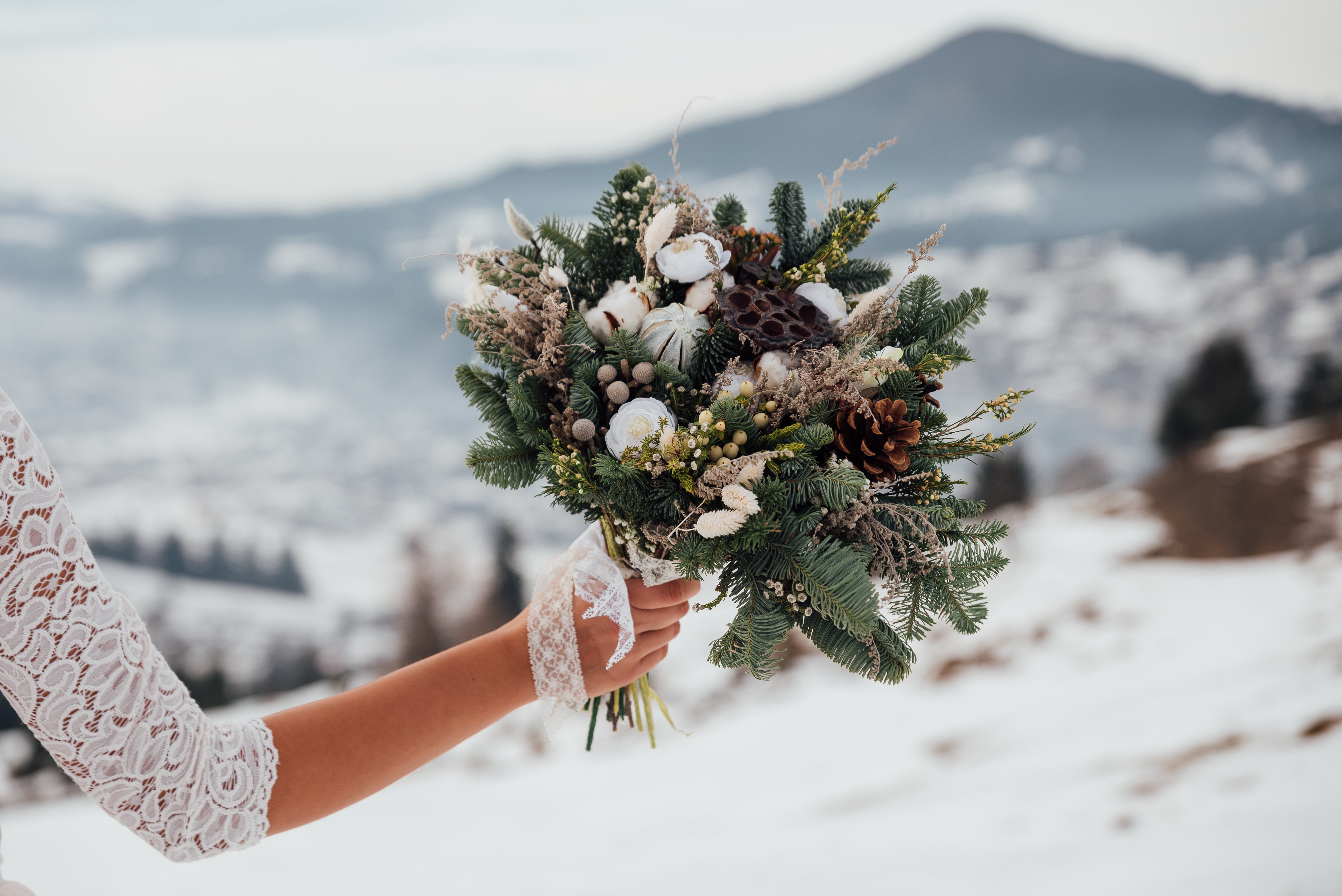 winter bridal bouquet of flowers