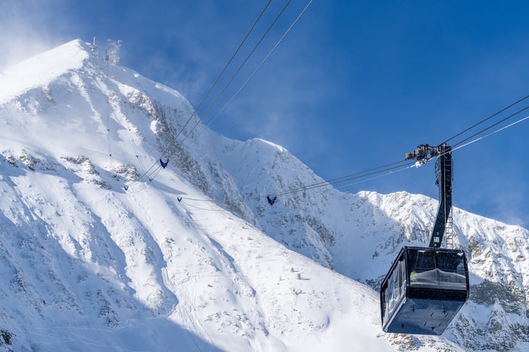 Lone Peak Tram going up to Lone Peak at Big Sky Resort