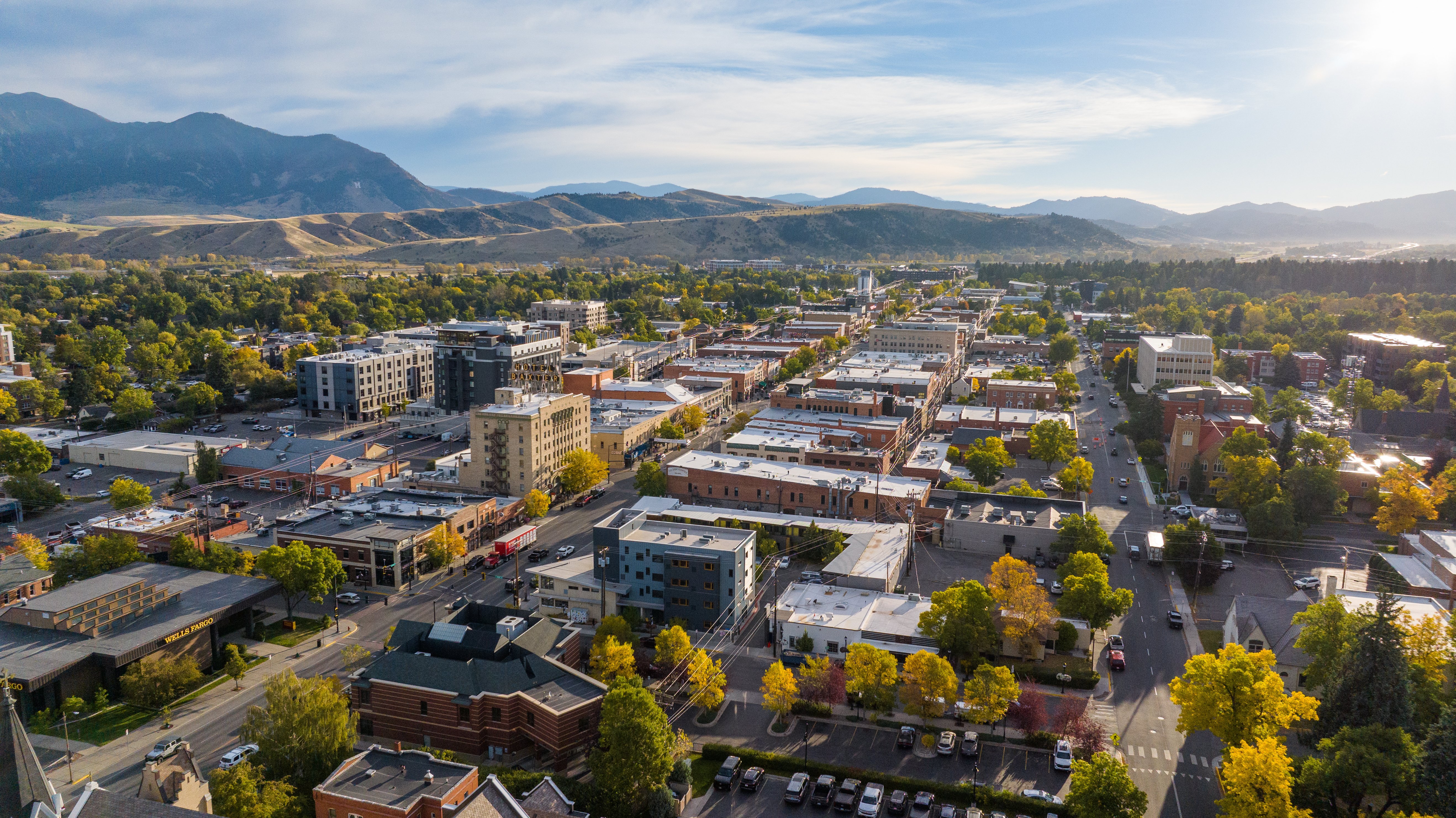 Aerial view of Downtown Bozeman