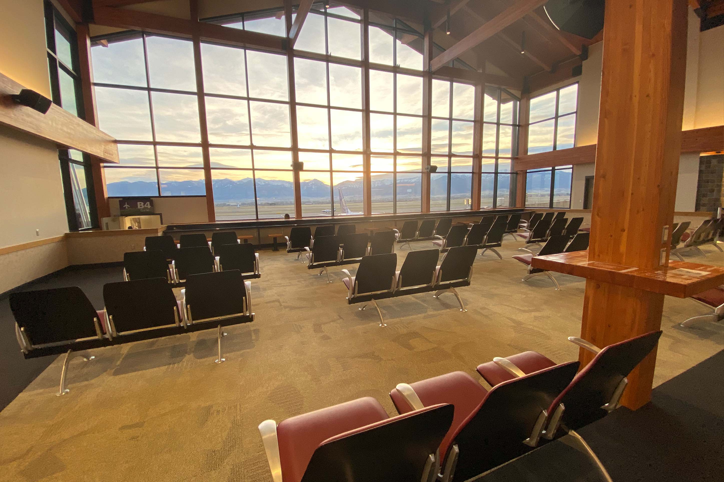 Interior shot of the views from Bozeman Yellowstone International Airport