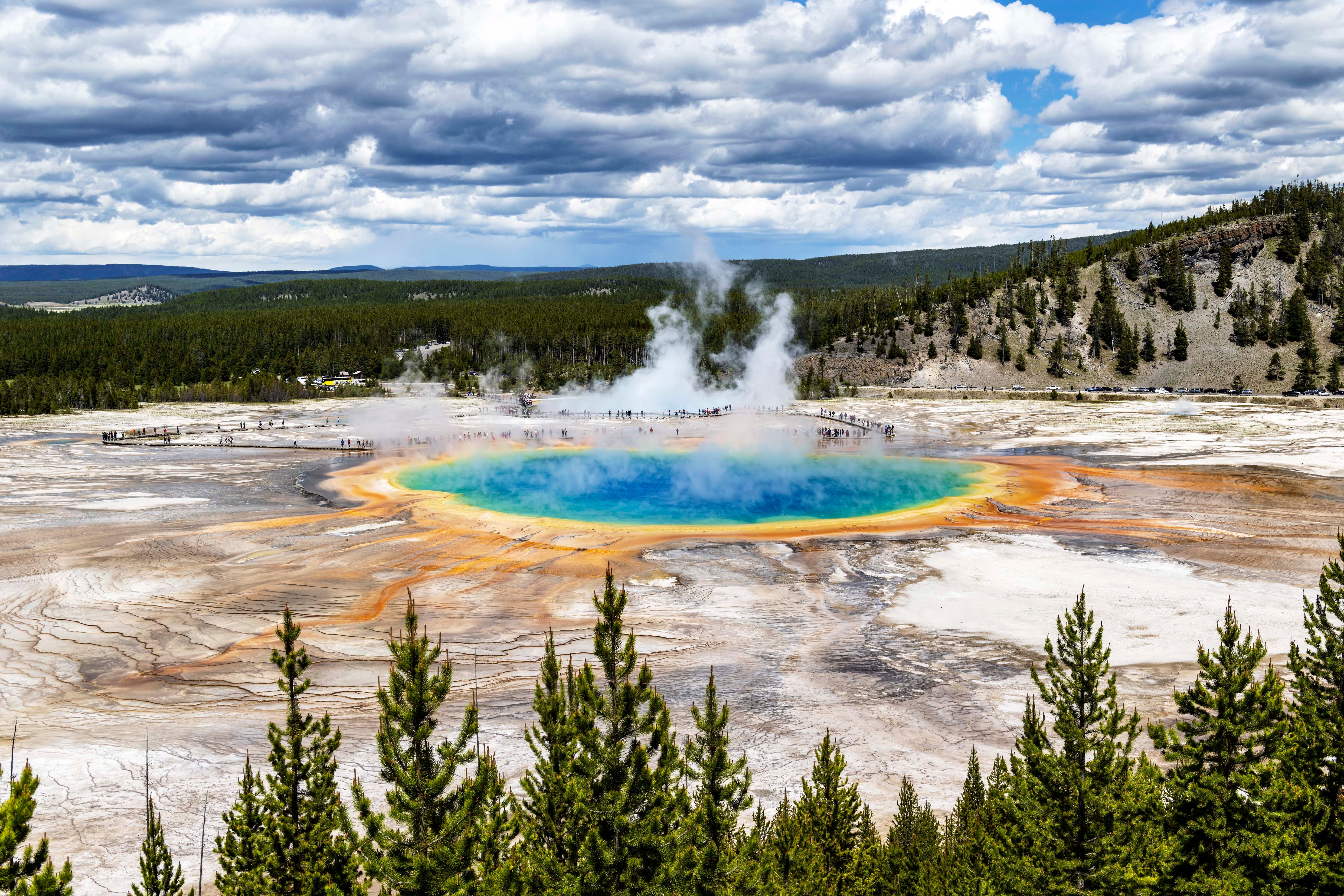 view of the grand prismatic spring in yellowstone national park