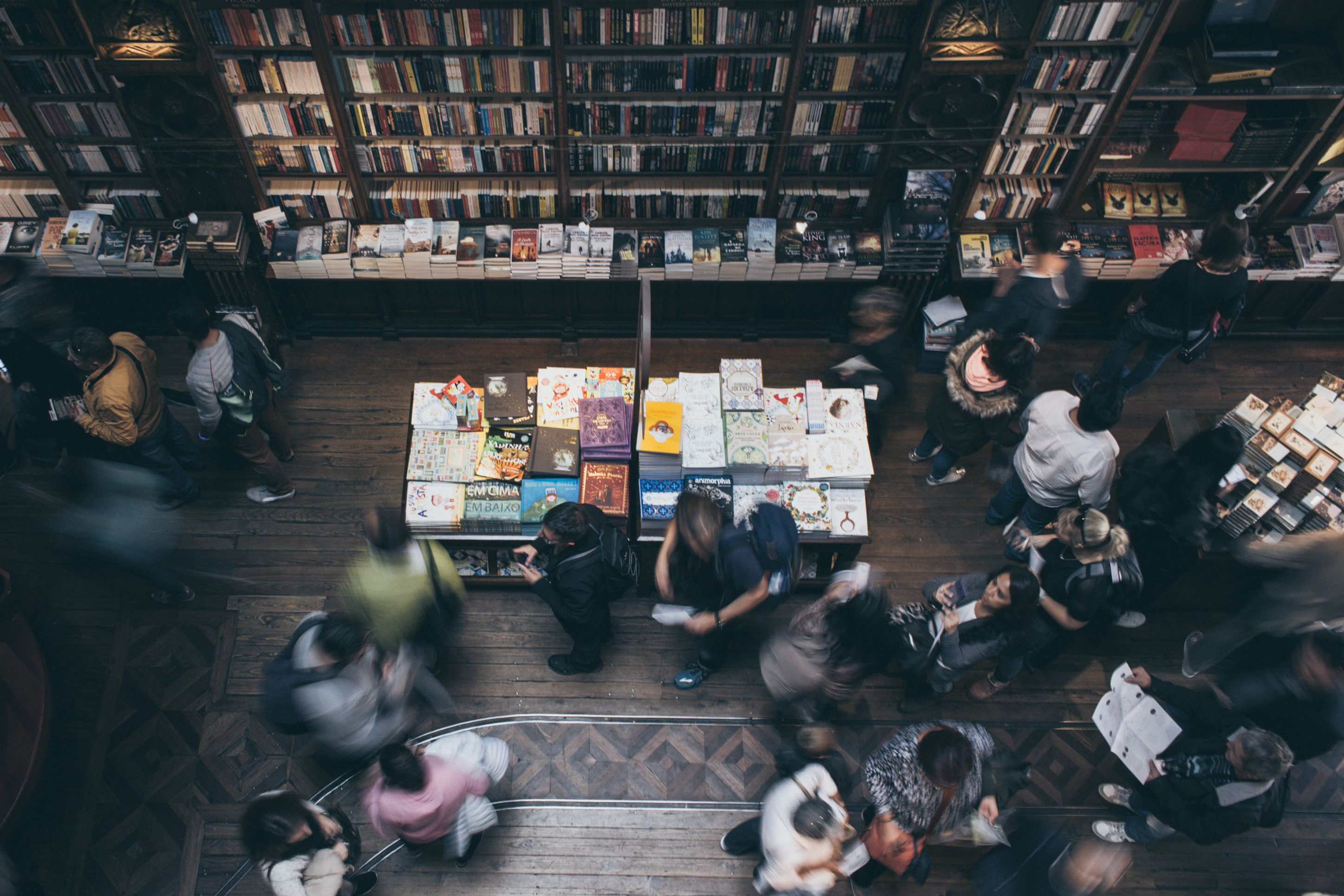 people milling about a bookstore