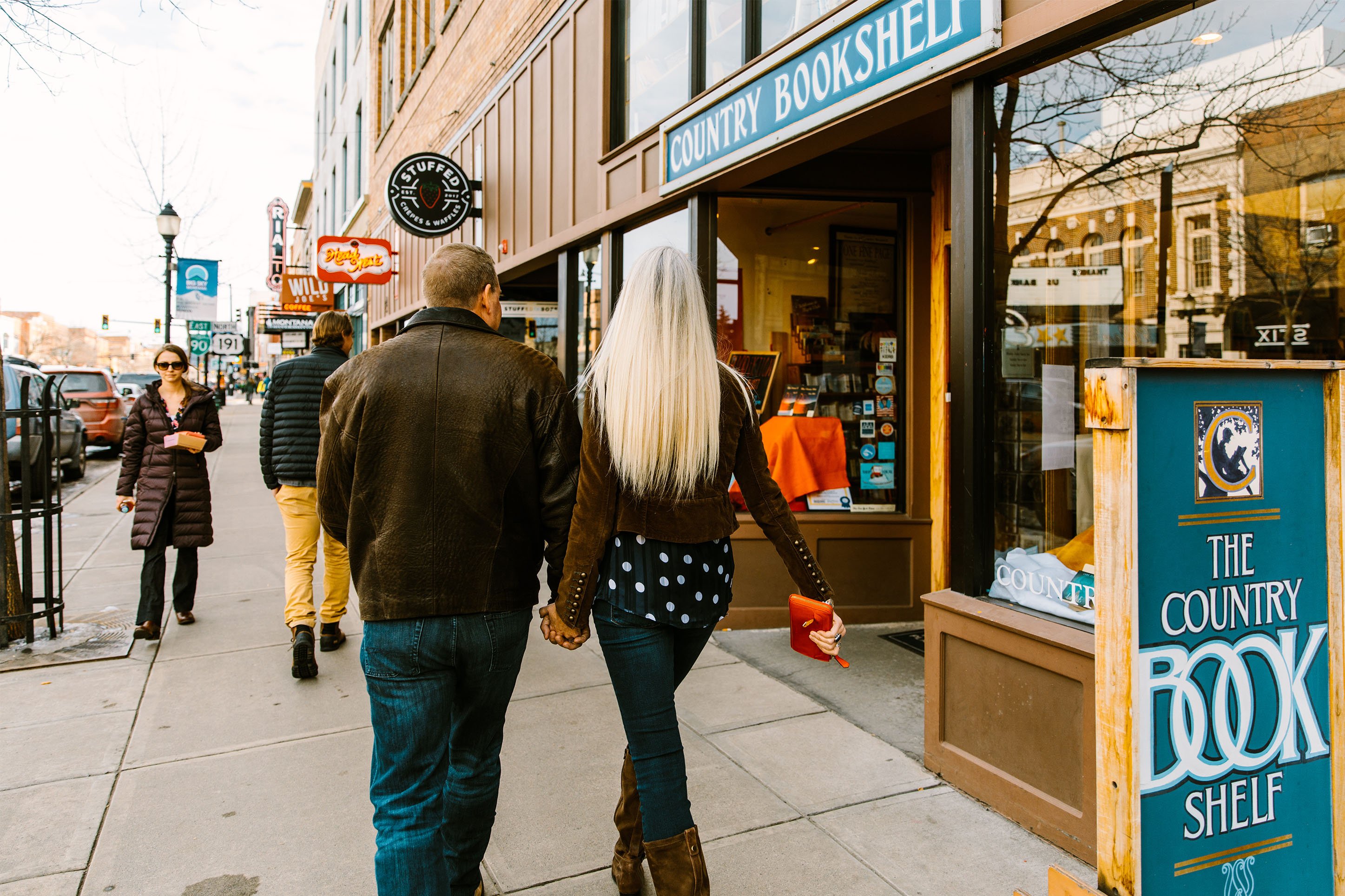 Couple walking downtown Bozeman