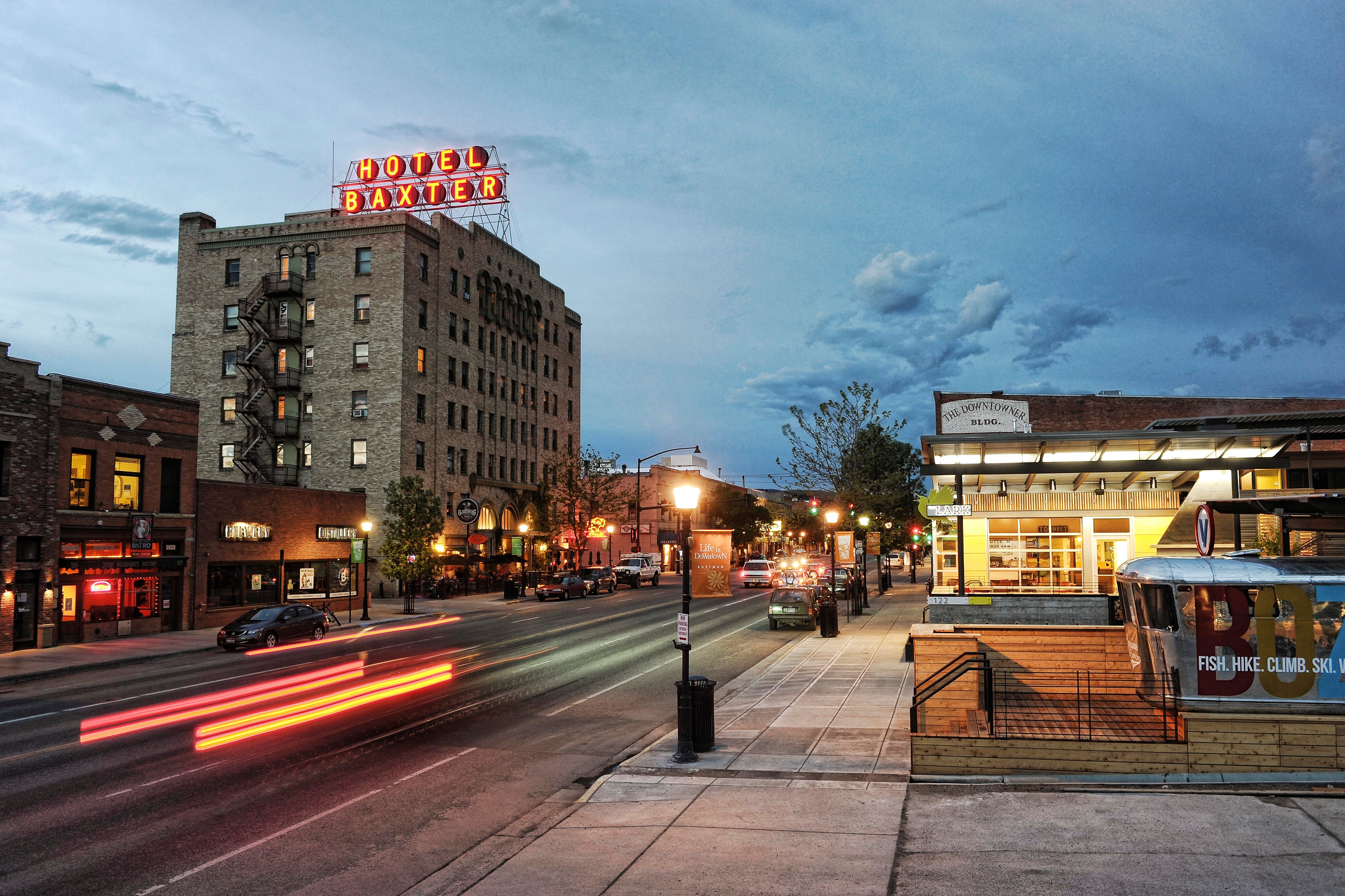 downtown Bozeman main street at night