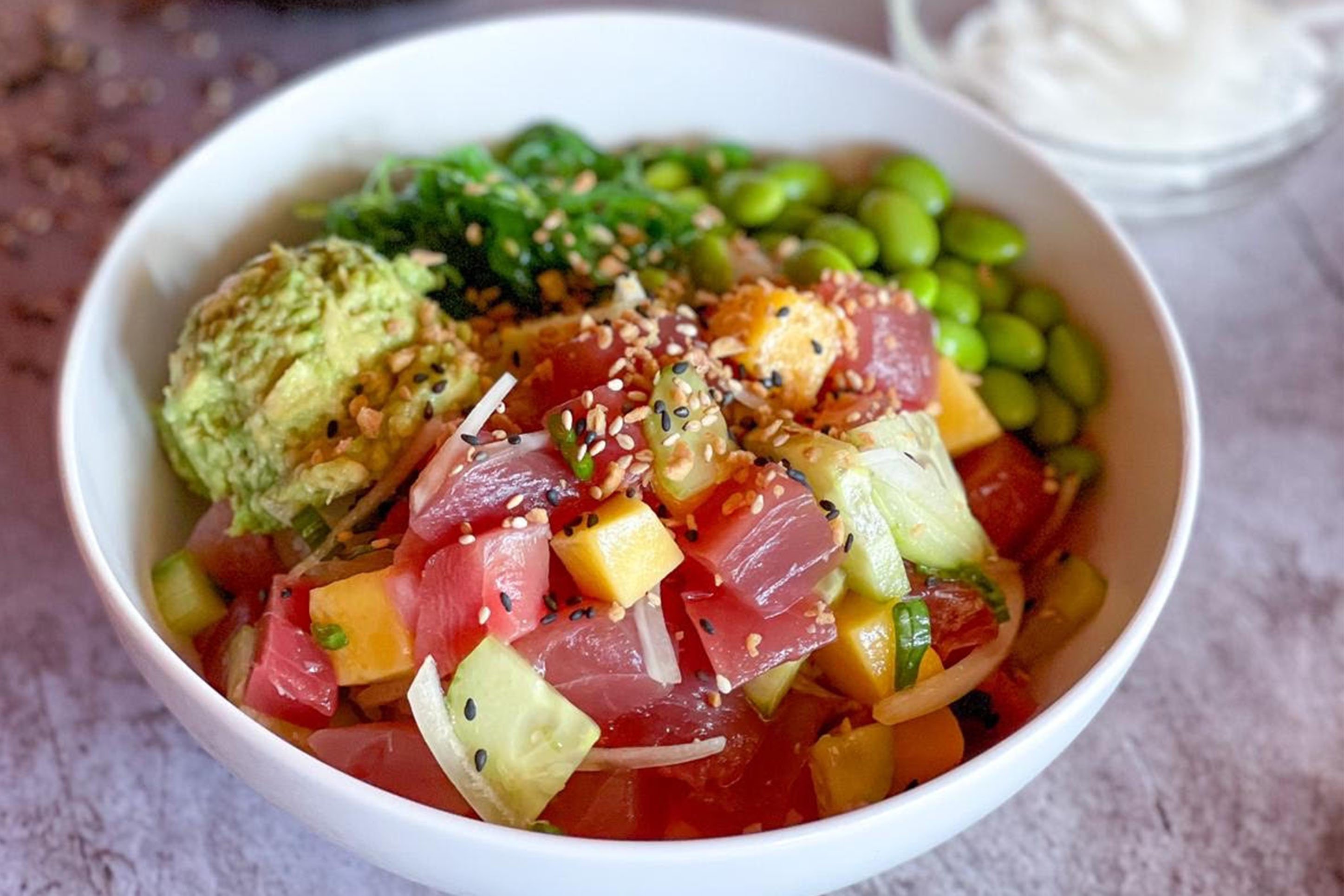 Photo of a bowl of poke.