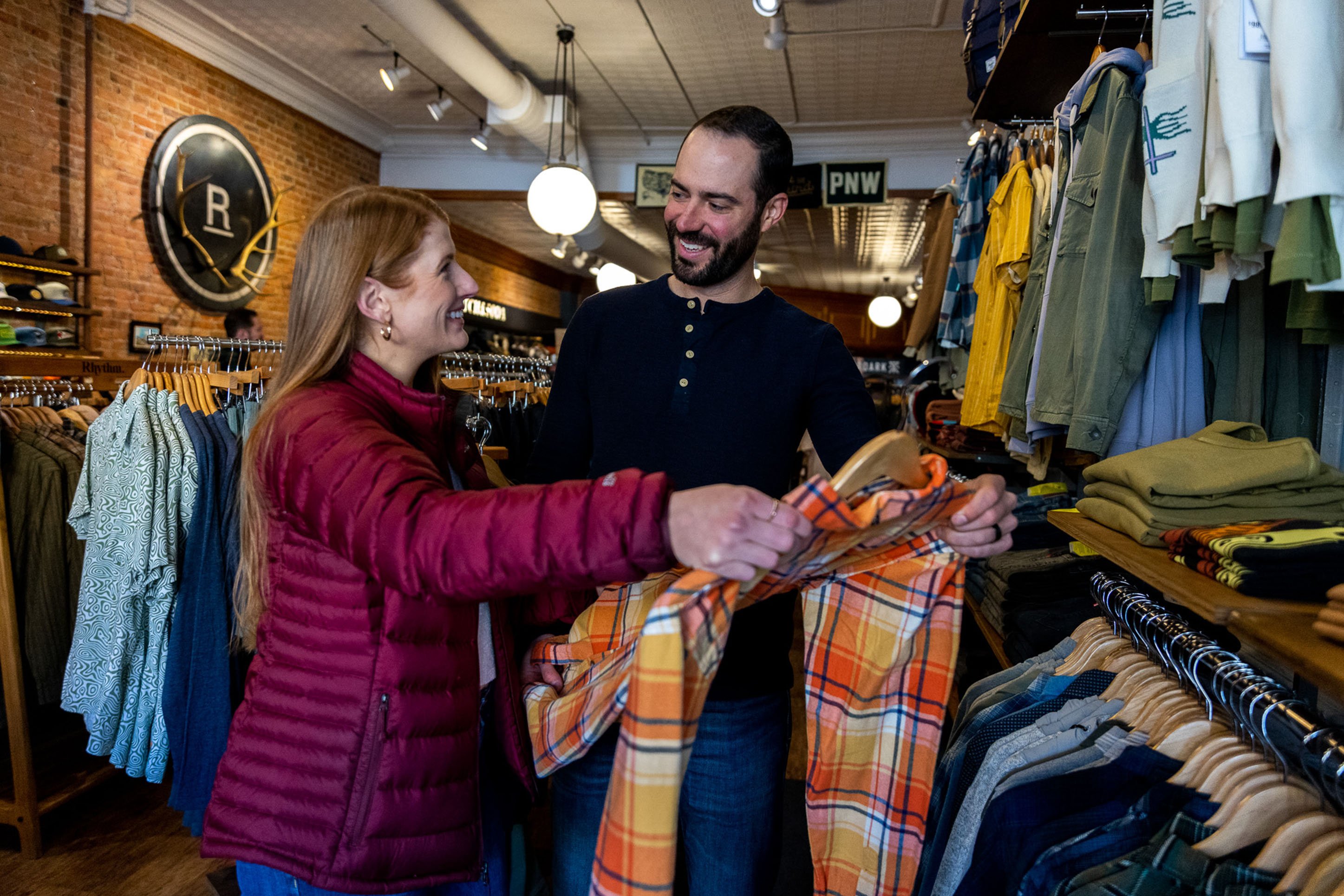 A couple shopping in downtown Bozeman. 