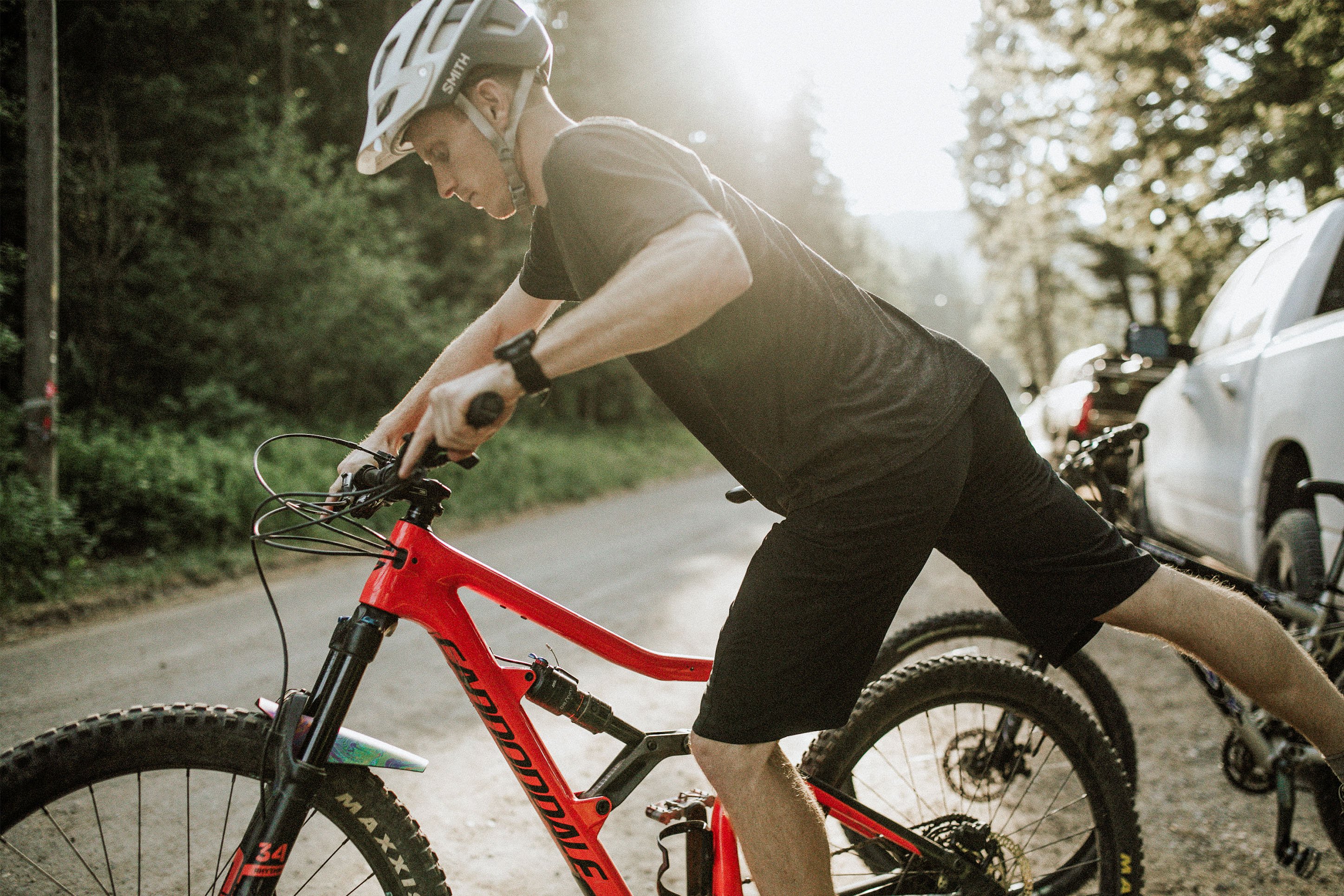 Mountain biker in the woods