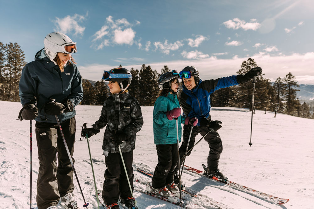 family geared up to hit the slopes in Bozeman, Montana