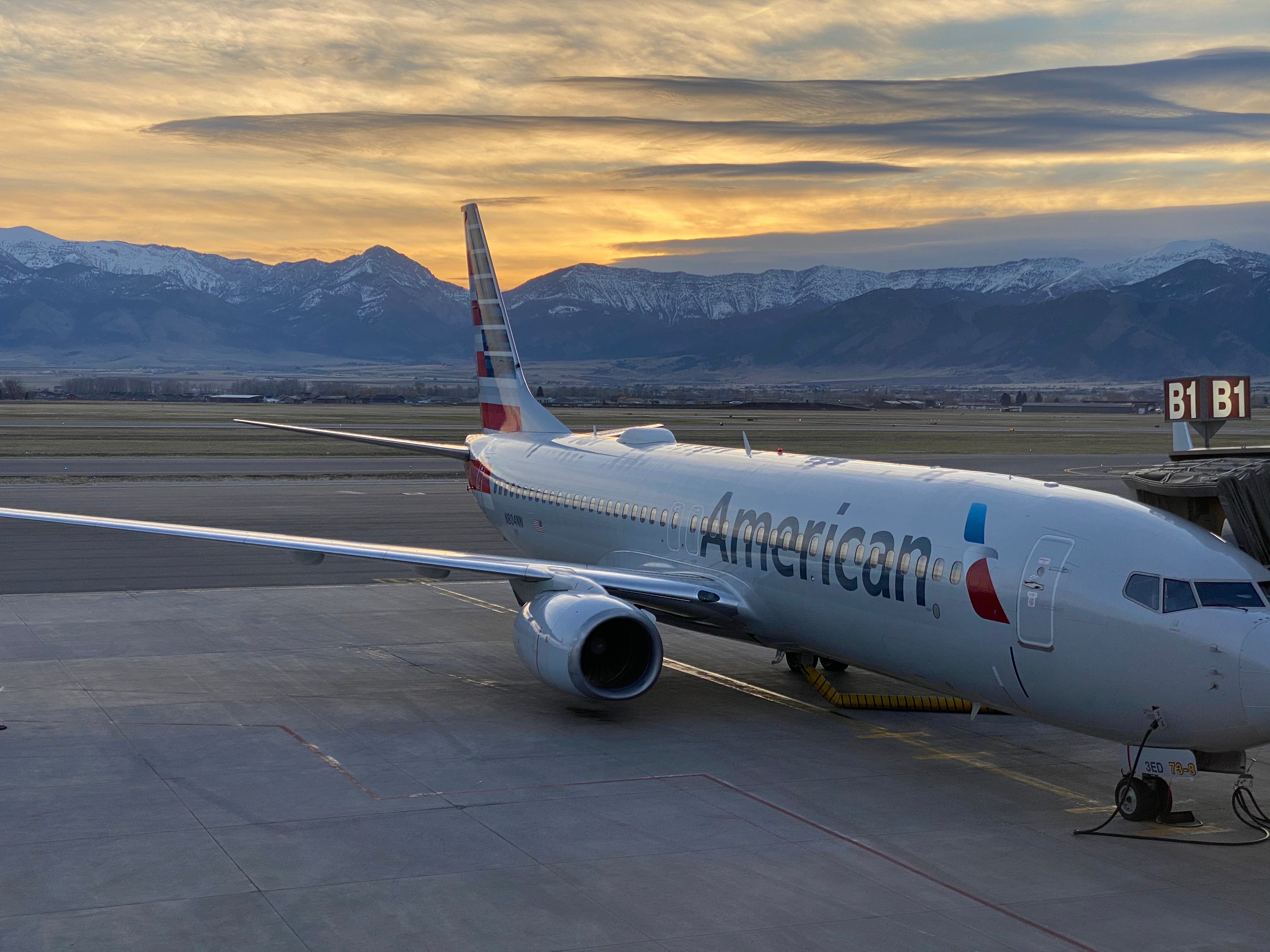 airplane outside of the Bozeman Yellowstone International Airport