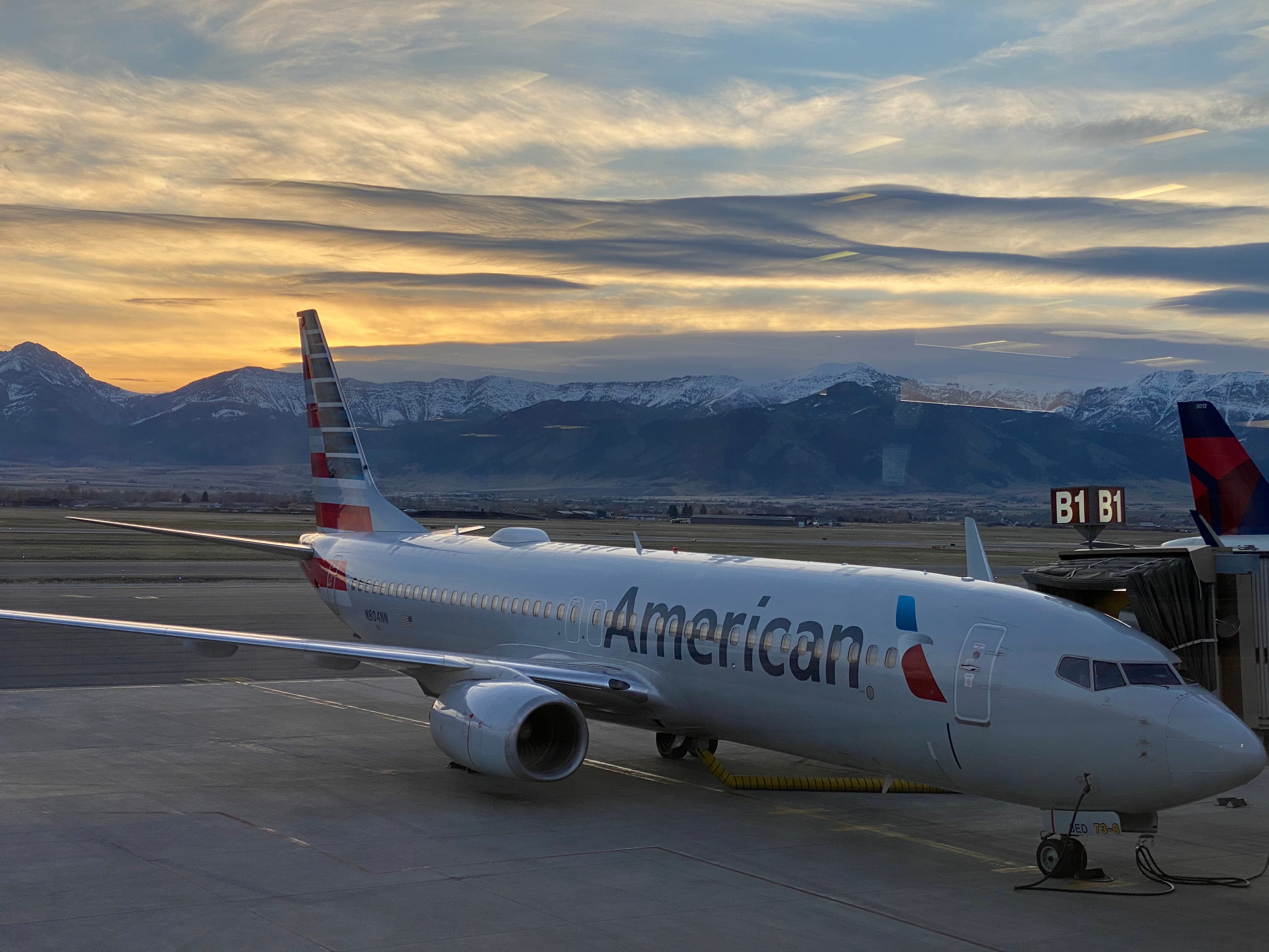 an airplane outside the Bozeman Yellowstone International Airport