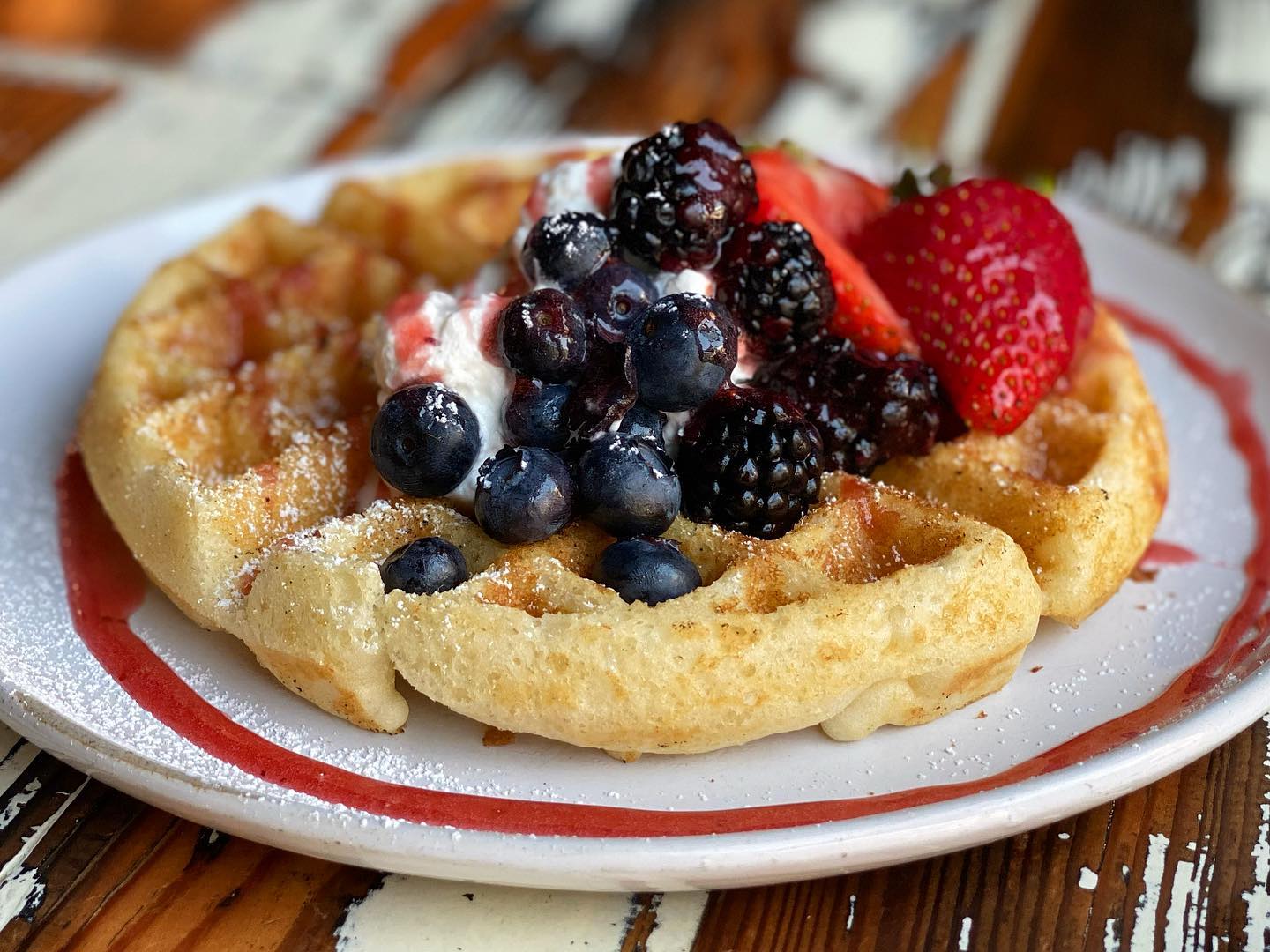 Cake batter fruit waffle from Revelry