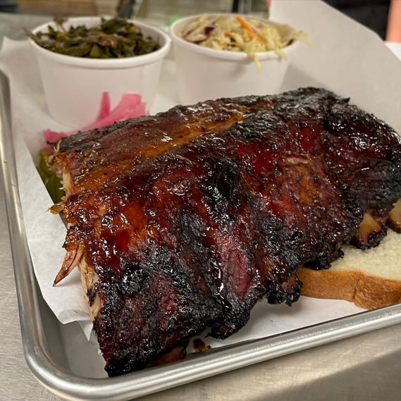 rack of baby back ribs at Bourbon in Bozeman 